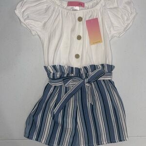 2❤️hip White Top with Blue Striped Romper